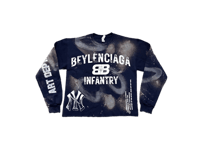Image 1 of  Beylenciaga Infantry Beyonce NY Art dept custom screen print navy blue/white bleached sweatshirt