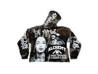 Image 1 of Sade Adu black samurai NYC kanji art dept screen print black/white tie dye sweatshirt