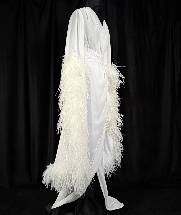 Sample Sale! Sheer White Selene Ostrich Dressing Gown size S Image 3