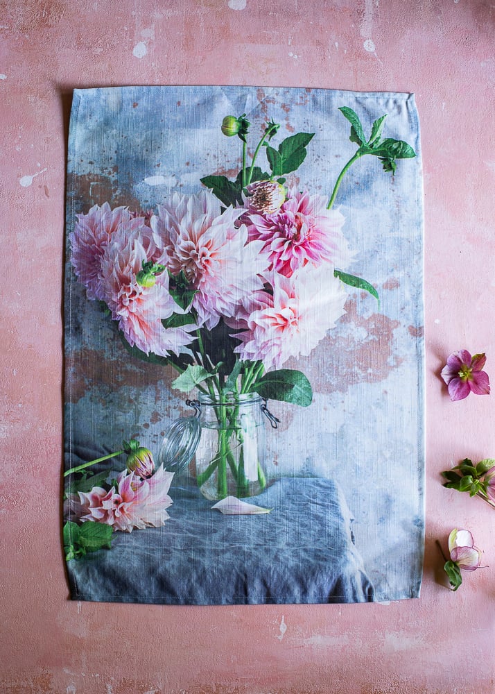 Image of A Jar of Dahlias &mdash; Tea Towel