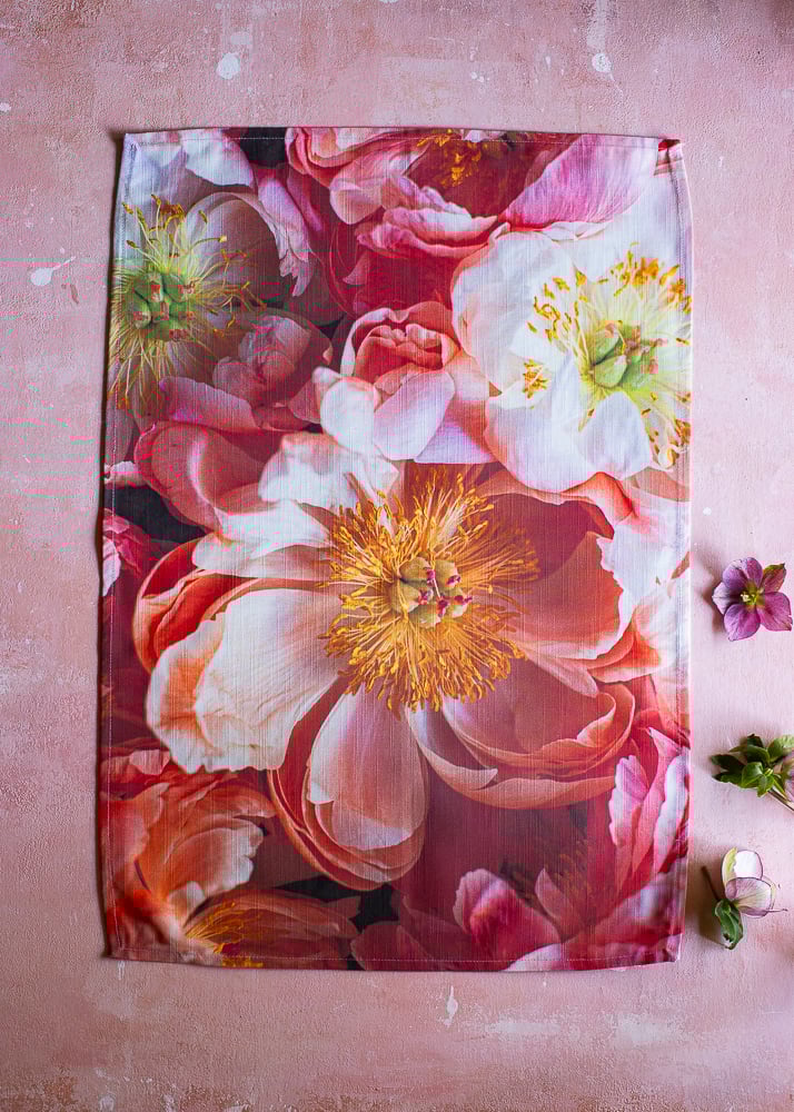 Image of Pink Peony &mdash; Tea Towel