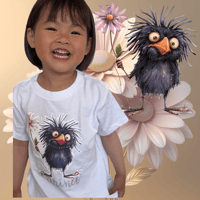 Image 2 of Frazzled Birdie Tee - Kids Youth Teen Girls Ladies White and Purple Prissy Girly Crazy Bird T-shirt