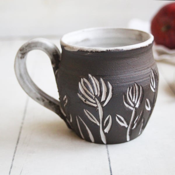 Image of Pottery Mug in Earthy Dark Brown Raw Stoneware Clay, 12 Ounce Coffee Cup, Made in USA