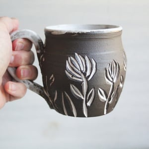 Image of Pottery Mug in Earthy Dark Brown Raw Stoneware Clay, 12 Ounce Coffee Cup, Made in USA