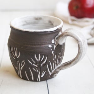 Image of Pottery Mug in Earthy Dark Brown Raw Stoneware Clay, 12 Ounce Coffee Cup, Made in USA
