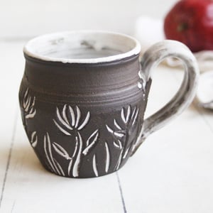 Image of Pottery Mug in Earthy Dark Brown Raw Stoneware Clay, 12 Ounce Coffee Cup, Made in USA