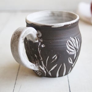 Image of Pottery Mug in Earthy Dark Brown Raw Stoneware Clay, 12 Ounce Coffee Cup, Made in USA