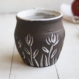 Image of Pottery Mug in Earthy Dark Brown Raw Stoneware Clay, 12 Ounce Coffee Cup, Made in USA