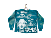 Image 1 of Sade Adu black samurai kanji NYC art dept custom screen print teal/white bleach sweatshirt