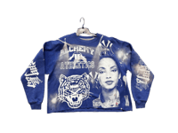 Image 1 of Sade Adu black panther kanji NY art dept custom screen print  blue/white bleach sweatshirt