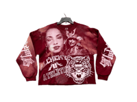 Image 1 of  Sade Adu black samurai black panther kanji custom screen print burgundy/white bleach sweatshirt