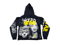 Image 1 of Sade Adu black panther NYPD kanji war art dept screen print navy blue/white/yellow hoodie