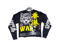 Image 1 of Black samurai black panther war kanji custom screen print navy blue/white/yellow bleach sweatshirt