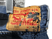 Image 3 of 505 levi's art dept custom screen print blue/white/black denim jeans cut off shorts sz. 36 