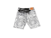 Image 1 of 505 levi's art dept custom screen print gray/white/black denim jeans cut off shorts sz. 34