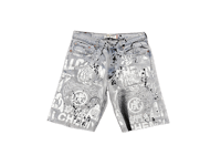 Image 2 of 505 levi's art dept custom screen print gray/white/black denim jeans cut off shorts sz. 34