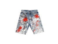 Image 2 of 505 Levi's art dept custom screen print blue/white/orange denim jeans cut off shorts sz. 30