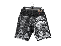 Image 2 of 505 levi's art dept custom screen print black/gray denim jeans cut off shorts sz. 34