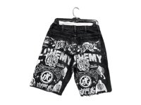 Image 1 of 505 Levi's art dept custom screen print black/white denim jeans cut off shorts sz. 33