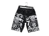 Image 2 of 505 Levi's art dept custom screen print black/white denim jeans cut off shorts sz. 33