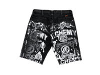 Image 2 of 505 levi's art dept custom screen print black/white denim jeans cut off shorts sz. 34