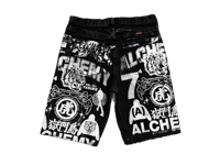 Image 1 of 505 levi's art dept custom screen print black/white denim jeans cut off shorts sz. 29