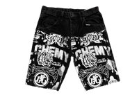 Image 2 of 505 levi's art dept custom screen print black/white denim jeans cut off shorts sz. 29