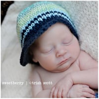 Image 1 of Soft Striped Crochet Beanie – Newborn Baby Boy Gift