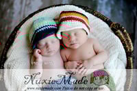 Image 3 of Soft Striped Crochet Beanie – Newborn Baby Boy Gift