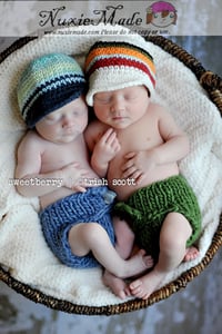 Image 4 of Soft Striped Crochet Beanie – Newborn Baby Boy Gift