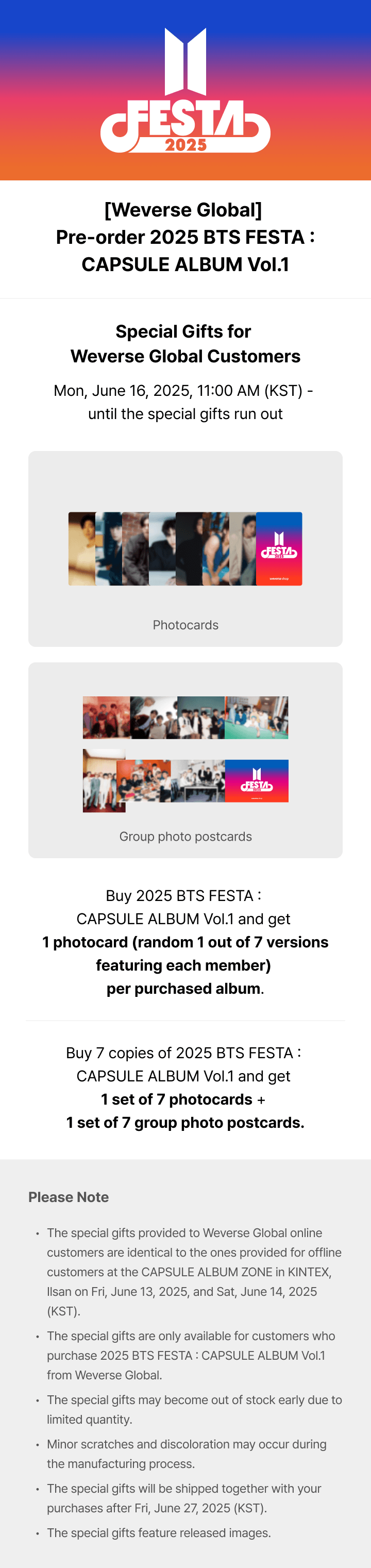 Image of [PRE-ORDER] BTS 2025 FESTA : Capsule Album Vol.1 + Weverse Shop POBs