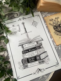 Tolkien inspired hand drawn book stack illustration print