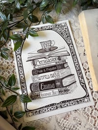 Jane Austen inspired book stack illustration print