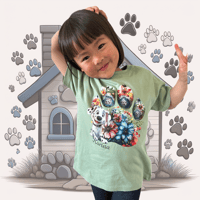 Image 2 of NEW!! Dog Paw Tee - Kids Youth Girls and Boys Green and Blue Dog Pet T-shirt