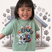 Image 3 of NEW!! Dog Paw Tee - Kids Youth Girls and Boys Green and Blue Dog Pet T-shirt