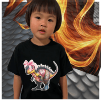 Image 2 of Velociraptor Tee - With or Without Bow Kids Youth Girls and Boys Black Cute Dinosaur T-shirt