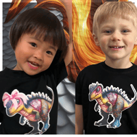 Image 1 of Velociraptor Tee - With or Without Bow Kids Youth Girls and Boys Black Cute Dinosaur T-shirt