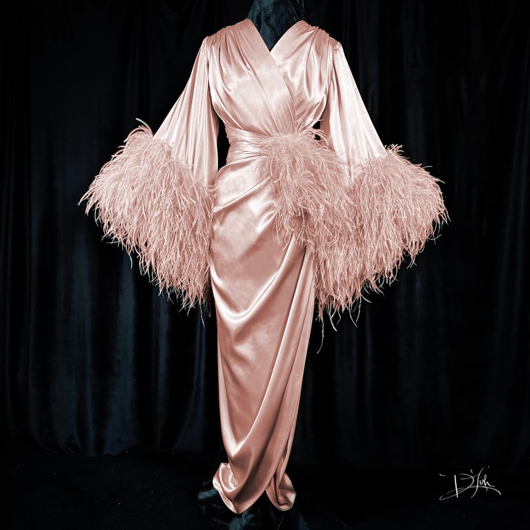 Limited Edition Ostrich "Selene" Dressing Gown, Color: "Femme" PRE-ORDER Image 4