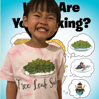 Image 1 of "What Are You Making?" Book Tee - Kids Girls and Boys Pink and Green Tiedye Shirt - Tree Leaf Salad