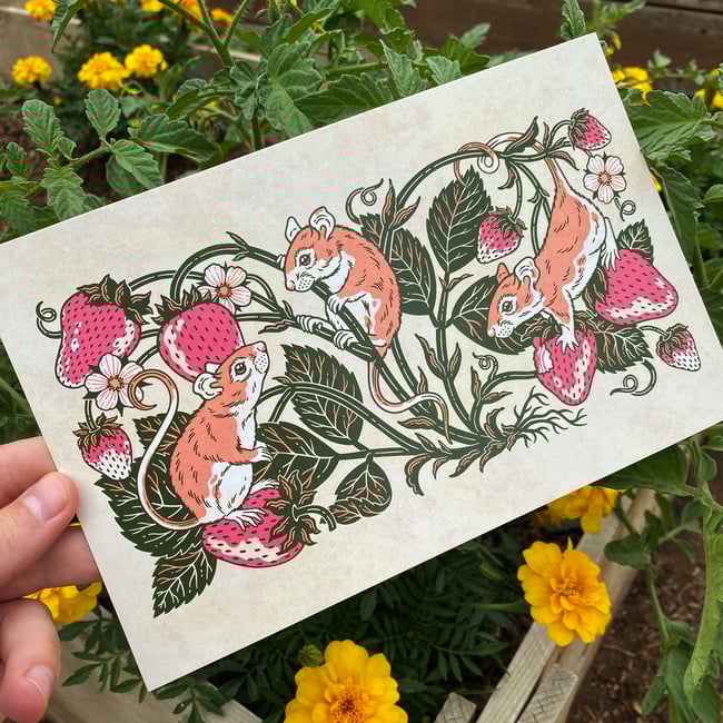 Strawberries & Mice Print