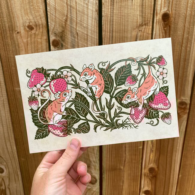 Strawberries & Mice Print