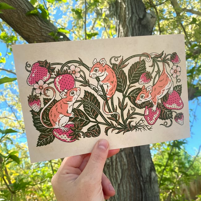 Strawberries & Mice Print