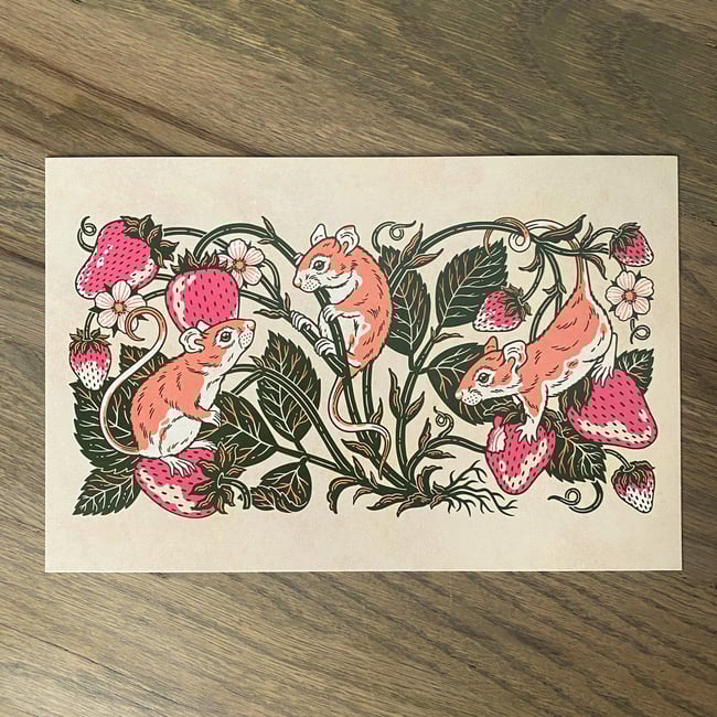 Strawberries & Mice Print
