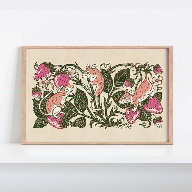 Strawberries & Mice Print