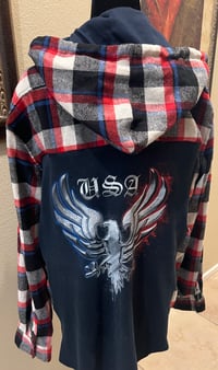 Vintage Black/Red/White/Blue Hoodie Flannel USA Eagle