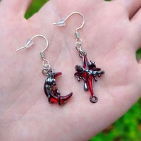 Image 1 of Red Gem Moon and Star Asymmetric Earrings