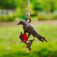 Image 5 of Red Gem Crow and Cage Asymmetric Earrings