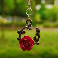 Image 5 of Red Gem Heart and Rose Drop Asymmetric Earrings