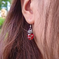 Image 2 of Red Gem Heart and Rose Drop Asymmetric Earrings