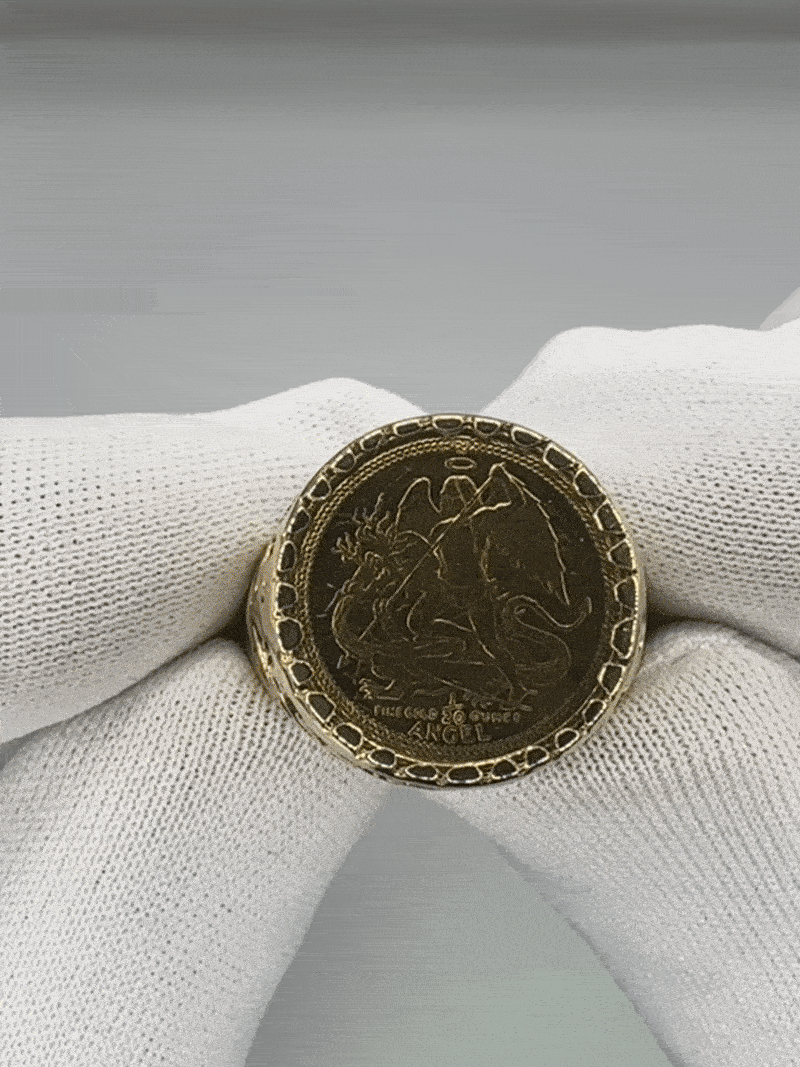Image of Heavy 1988 22K Isle of Man Coin with 9k Ring Mount